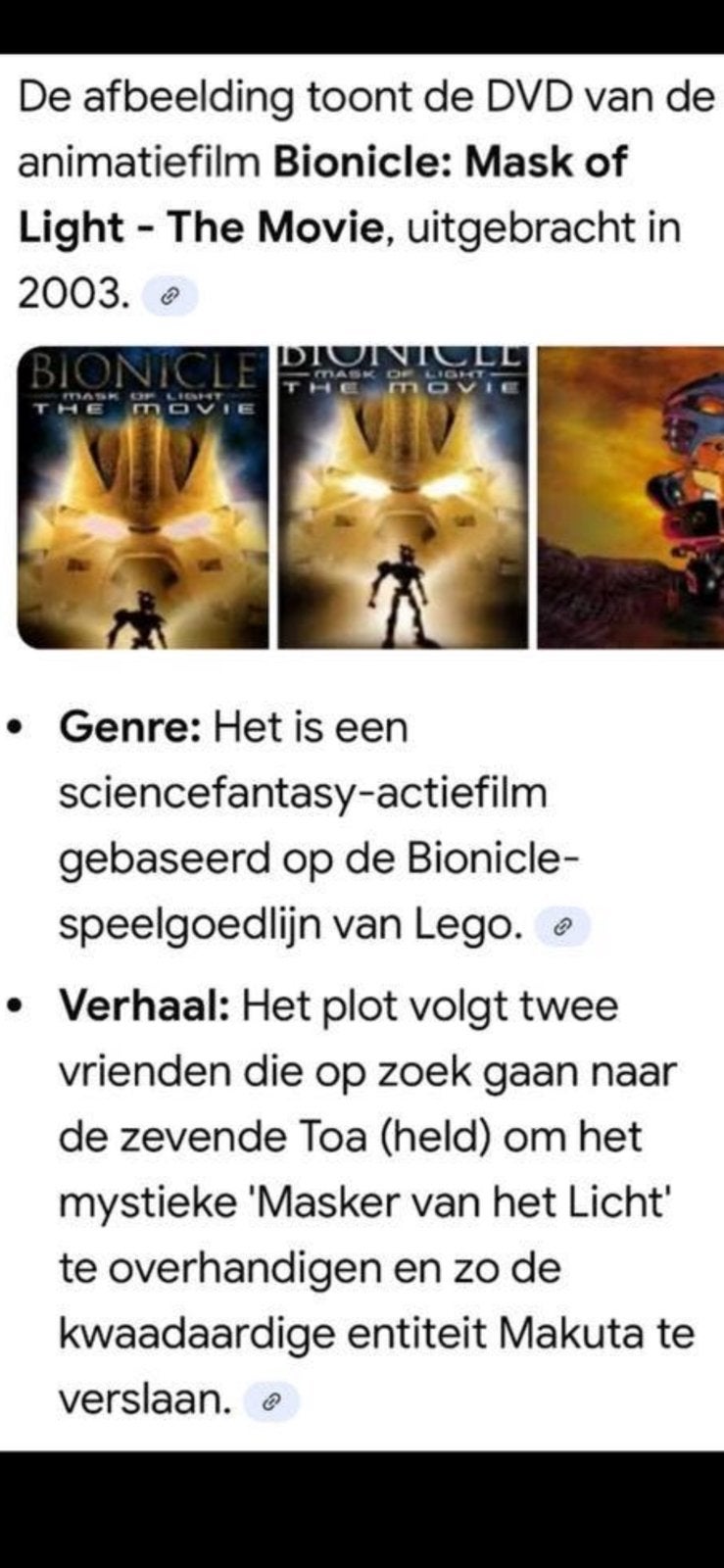 dvd: ‘BIONICLE: MASK OF LIGHT -THE MOVIE’  (2003), Engels, Nederlands, Overige typen, Ophalen of Verzenden