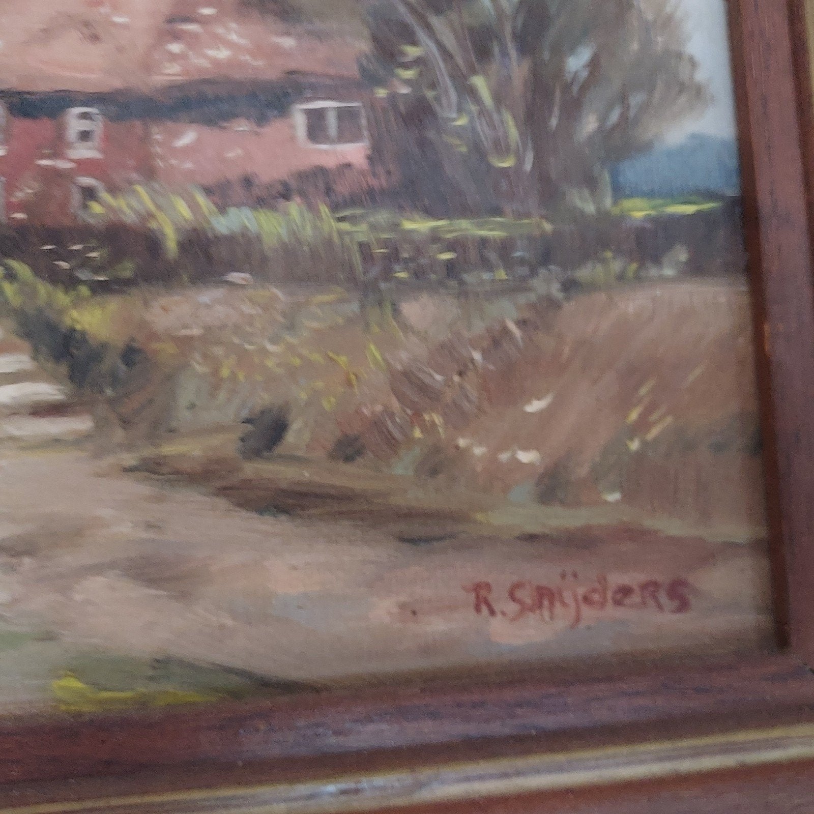 Olieverfschilderij: Huisje in landschap, gesigneerd, Antiek en Kunst, Ophalen