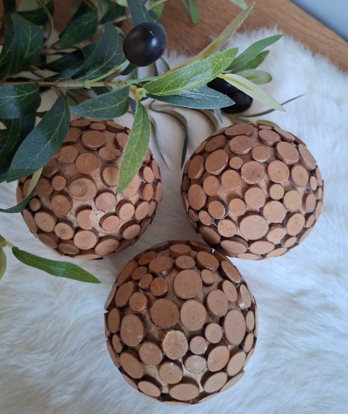 Houten decoratie ballen naturel 3 stuks Ball wood decobal, Huis en Inrichting, Ophalen of Verzenden, Zo goed als nieuw, Beige