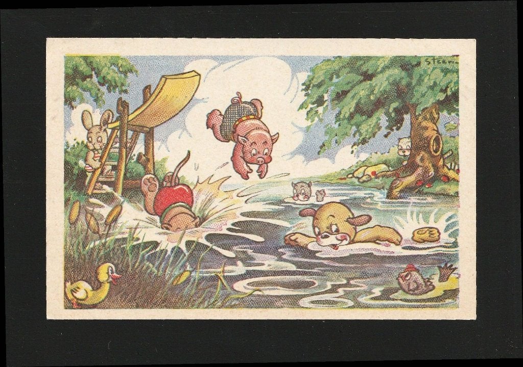 Ansichtkaart dieren zwemmen illu Pax Steen CC01-14, Verzamelen, Ophalen of Verzenden, 1940 tot 1960, Ongelopen, Overige thema's