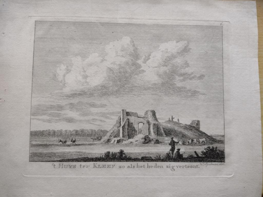 06 Kleef Het Huis in Rúine Kopergravure 18e Eeuw, Ophalen of Verzenden