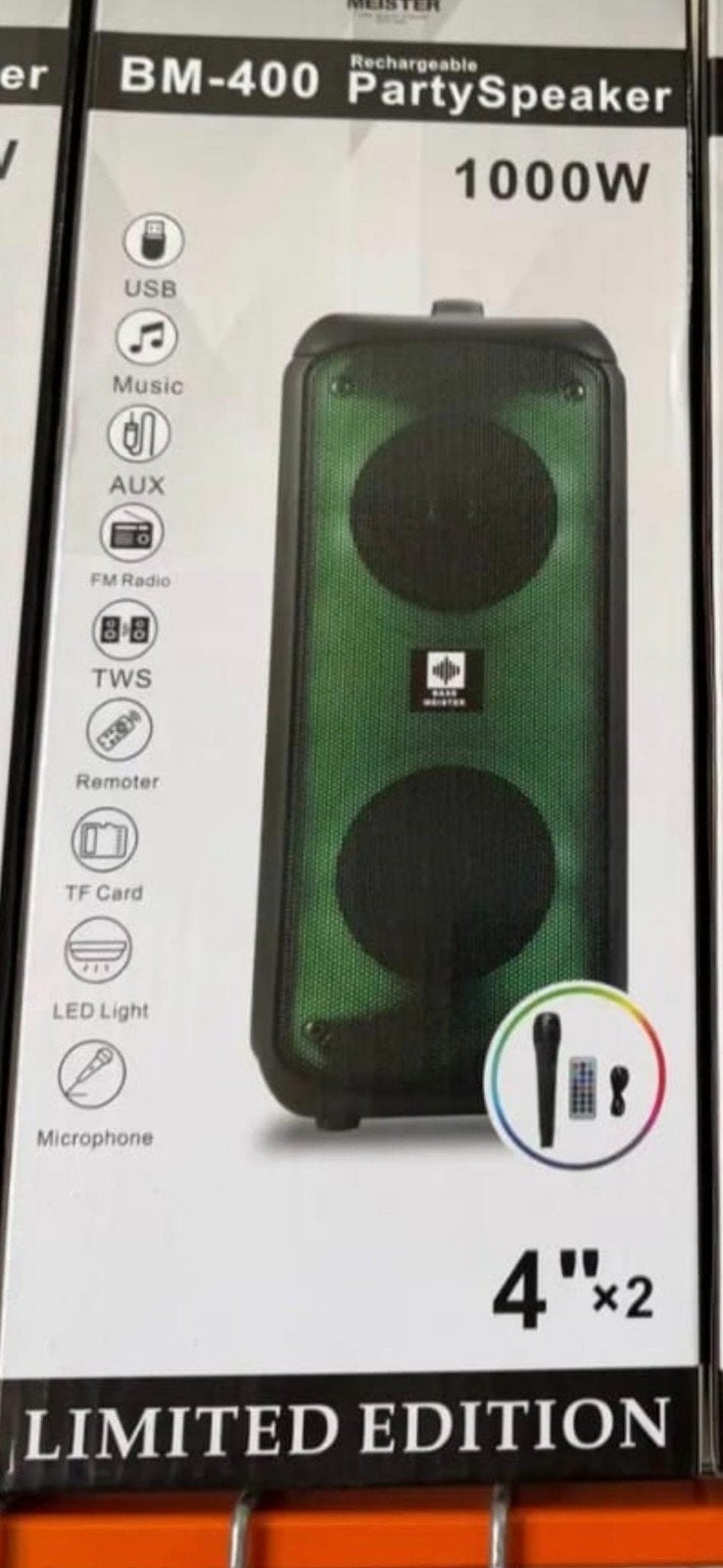 Meister BM-400 Party Speaker 1000W met LED en Microfoon, Audio, Tv en Foto, Luidsprekers, Party speaker, Nieuw, Ophalen of Verzenden
