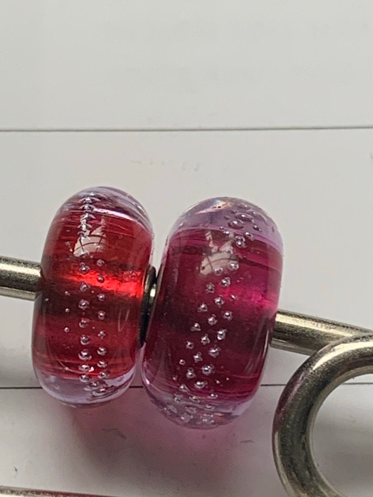 Trollbeads roze zilverspoor glaskralen, Gebruikt, Glas of Kristal, Ophalen of Verzenden, Trollbeads