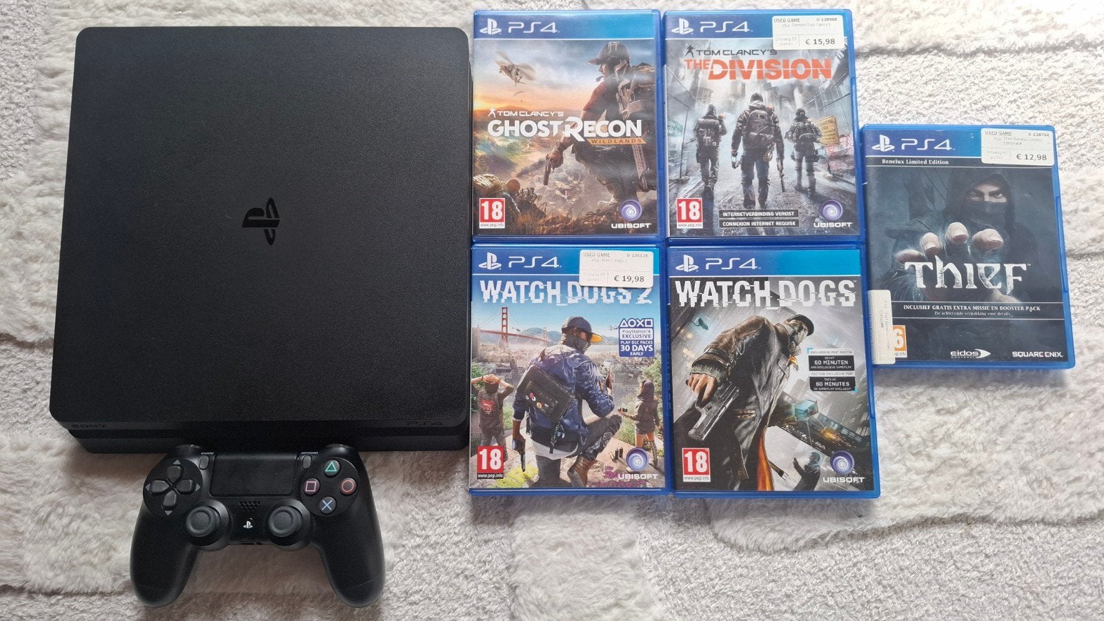 PS4 Slim + 5 games + 1 controller, Ophalen, Met 1 controller, Slim, 500 GB