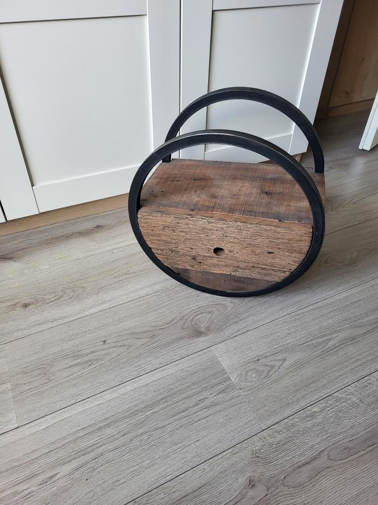 Industrieel wandrek met lade zwart rond 40 cm, Ophalen, Minder dan 50 cm, Rond, Zo goed als nieuw