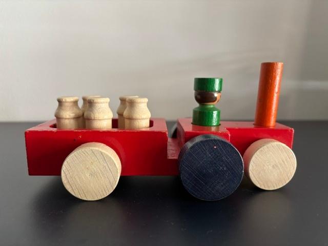 SIO houten tractor 2510 met groene boer & 5 melkbussen, Verzamelen, Ophalen, Gebruikt