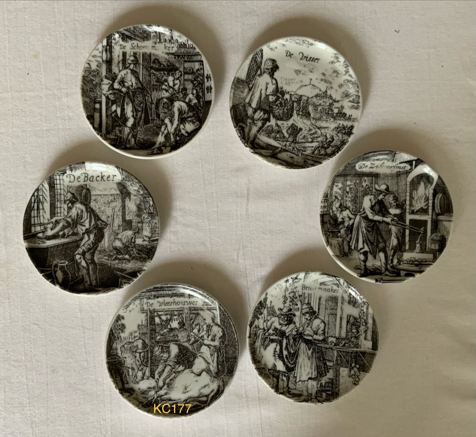 6 Focke & Meltzer miniatuur bordjes, Hollandse ambachten, Ophalen of Verzenden