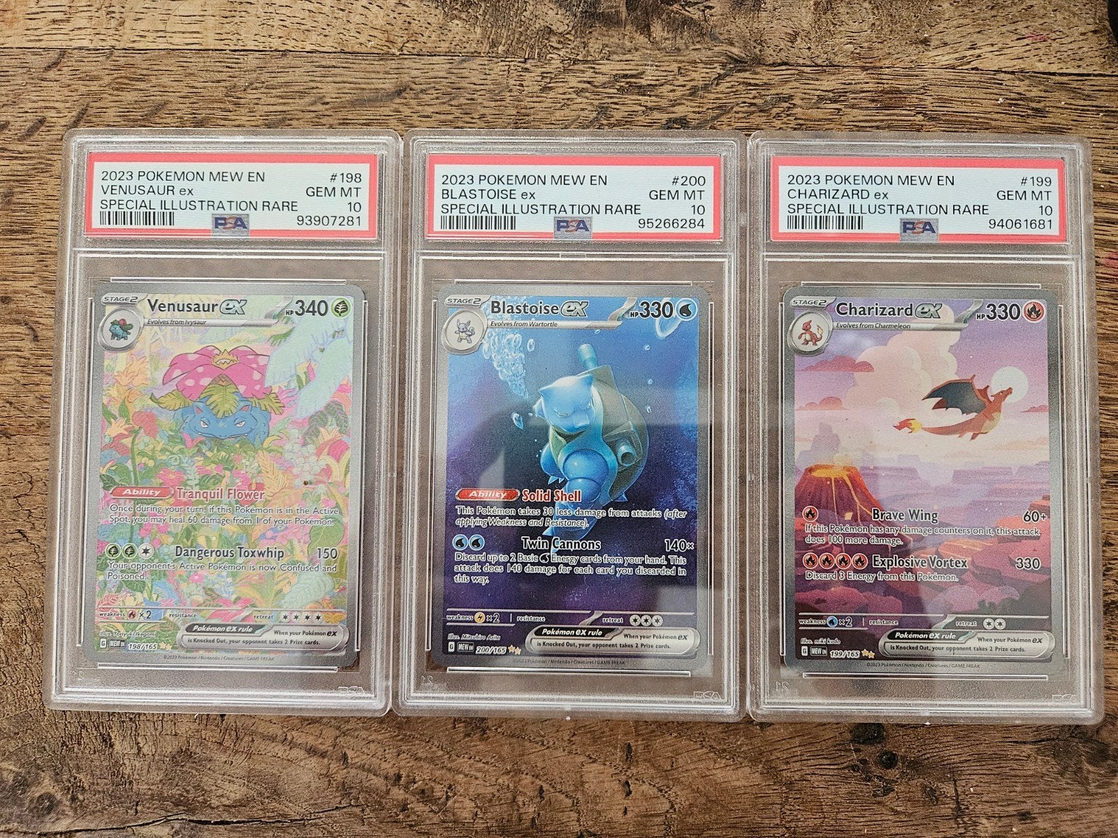 Venusaur, Blastoise, Charizard 151 PSA 10 set, Ophalen of Verzenden, Nieuw, Meerdere kaarten