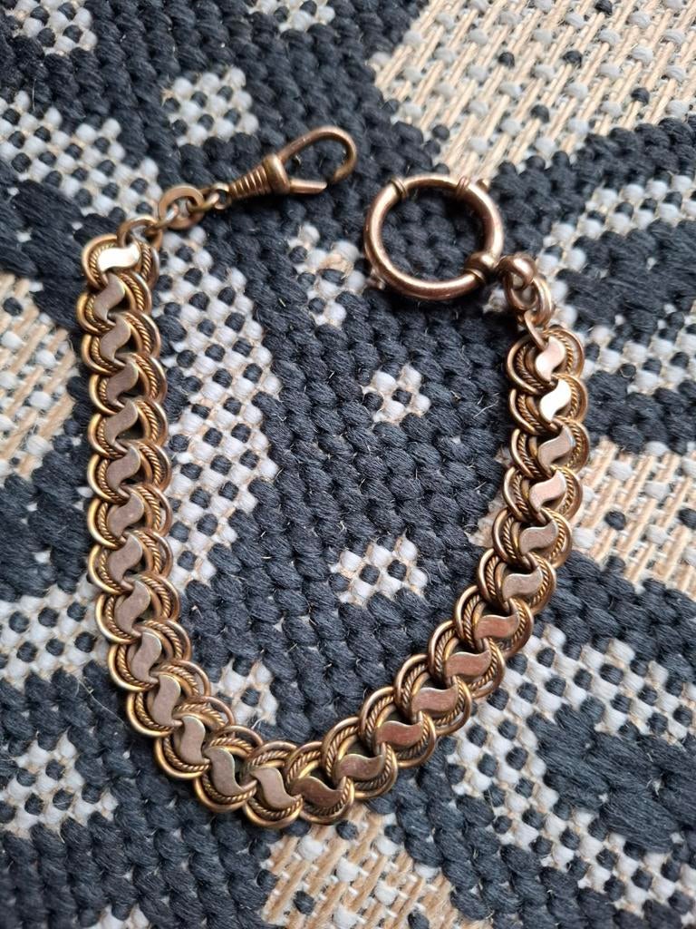 Vintage Horlogeketting  met Uniek Schakelpatroon, Ophalen of Verzenden, Armband, Verguld