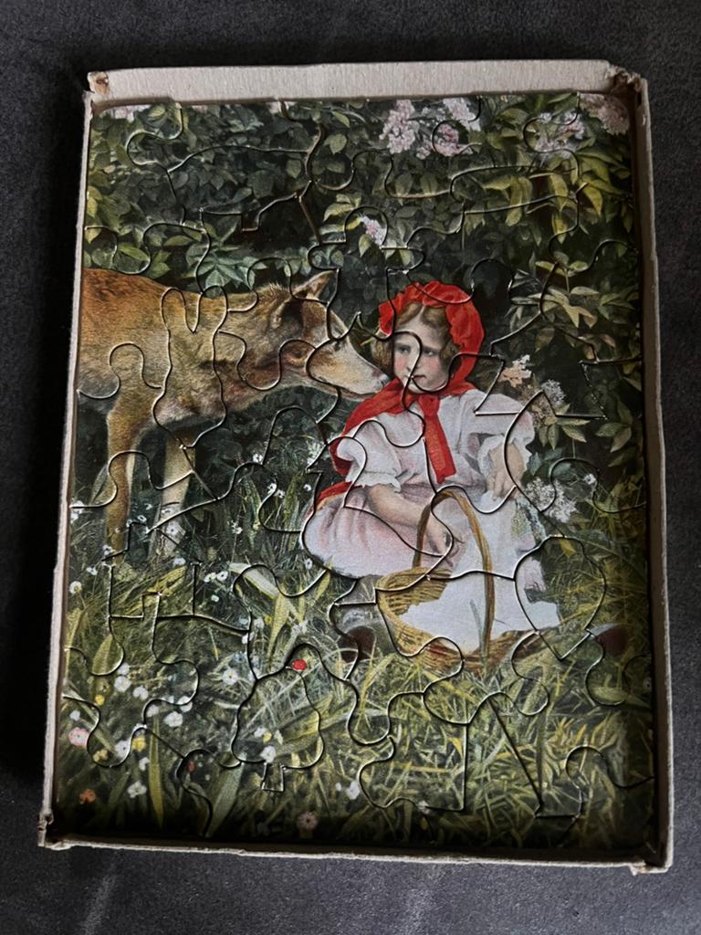 Vintage Jaren 50/60 legpuzzel Roodkapje Boze Wolf., Ophalen of Verzenden, 10 tot 50 stukjes, Gebruikt, 6 jaar of ouder