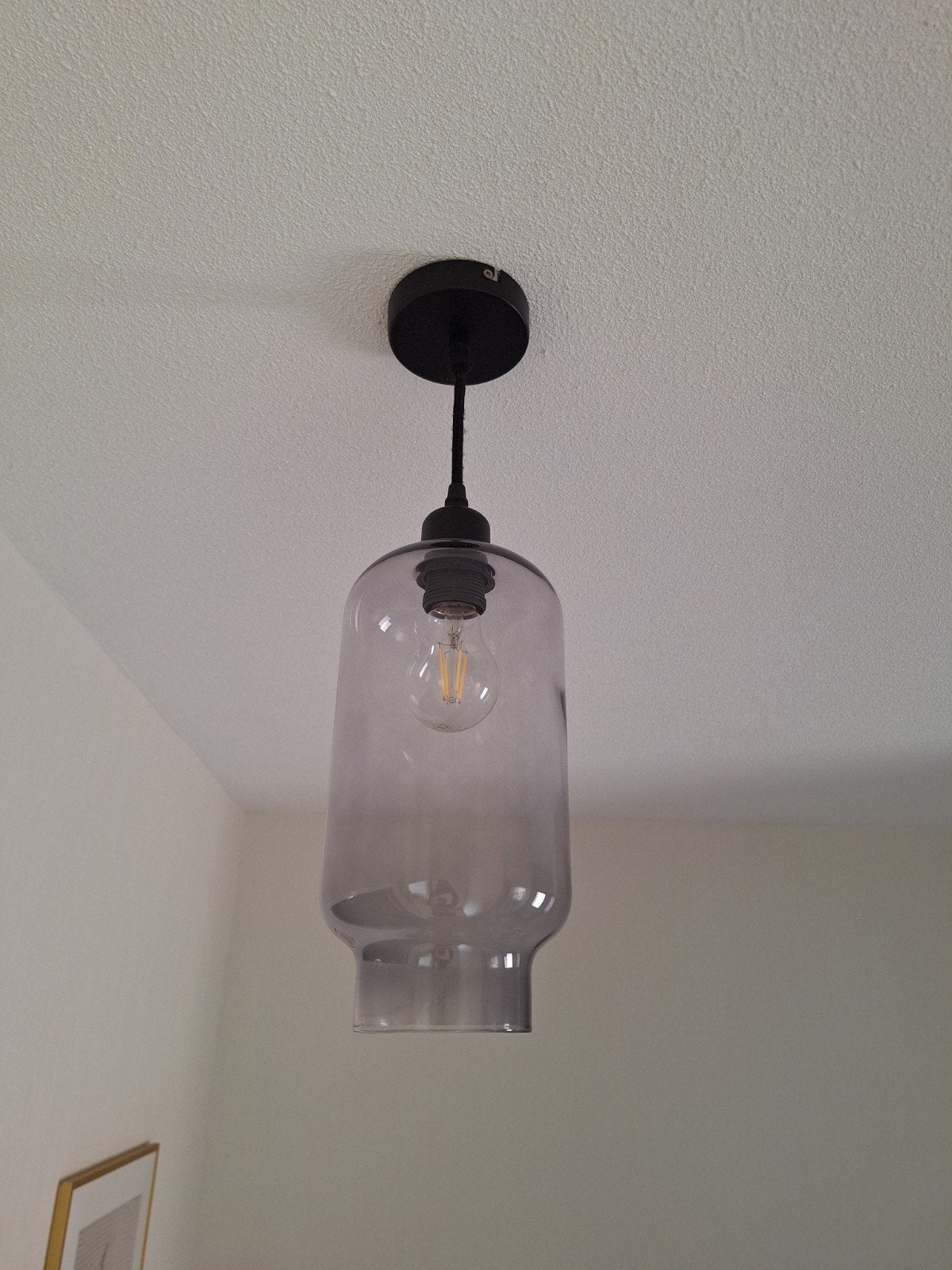 Glazen hanglamp - vaasvormig - mat zwart/grijs, Ophalen, Glas