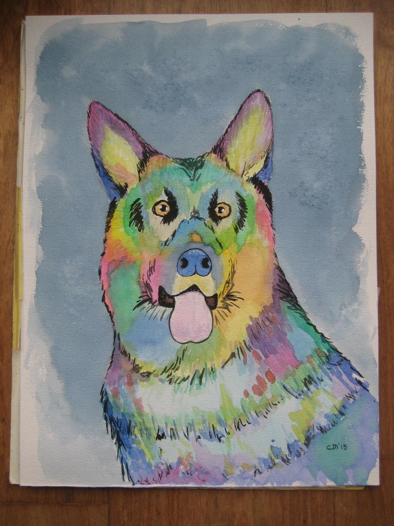 Aquarel Herdershond (30 x 40 cm.), Huis en Inrichting, Woonaccessoires | Schilderijen, Tekeningen en Foto's, Ophalen, Minder dan 50 cm