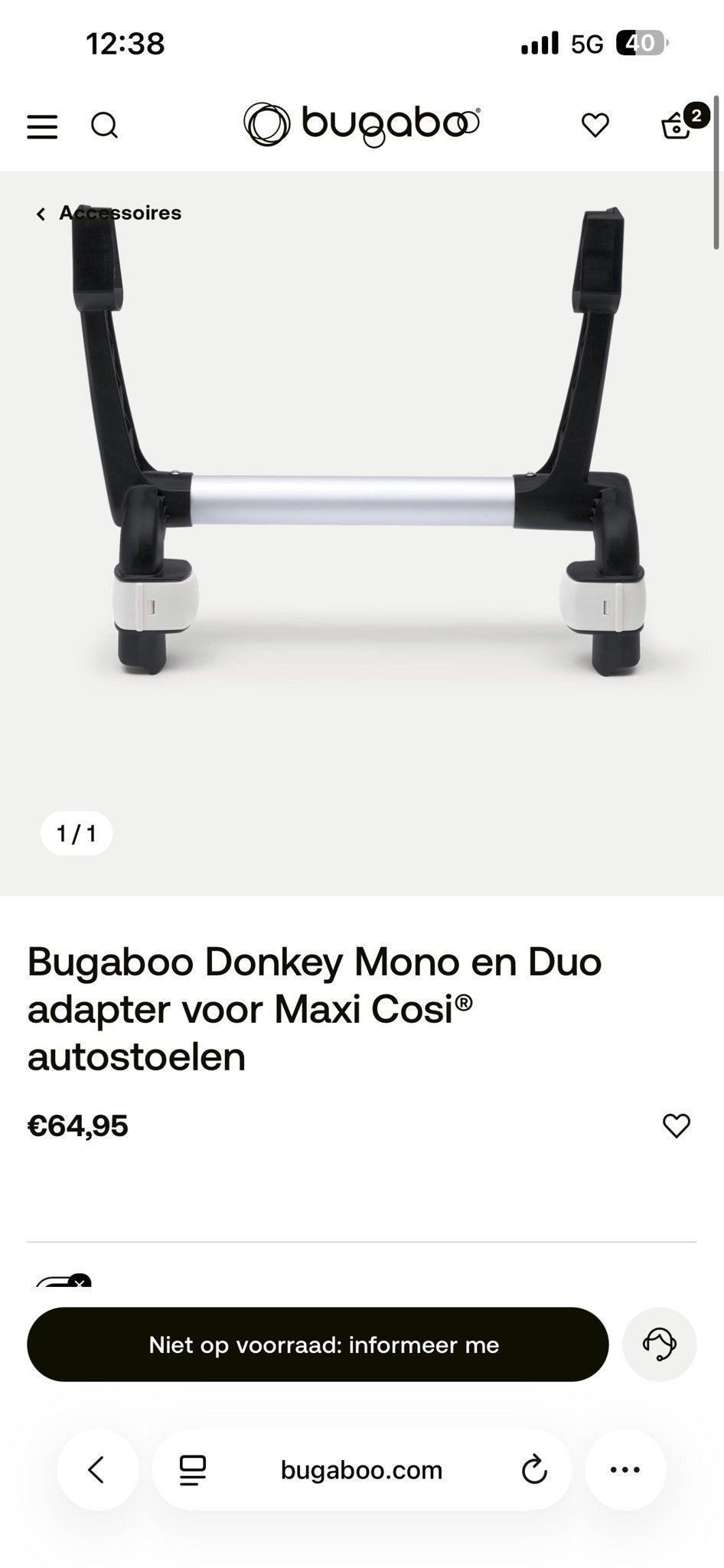 Bugaboo Donkey Maxi-Cosi adapters (nieuw in doos), Ophalen of Verzenden, Nieuw, Maxi-Cosi