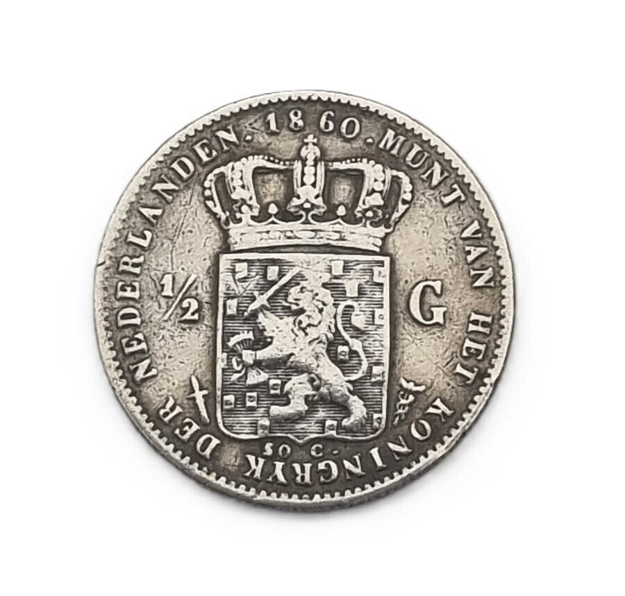 546. Zilveren 1/2 gulden - Koning Willem III, 1860, Postzegels en Munten, Munten | Nederland, Ophalen, ½ gulden, Koning Willem III