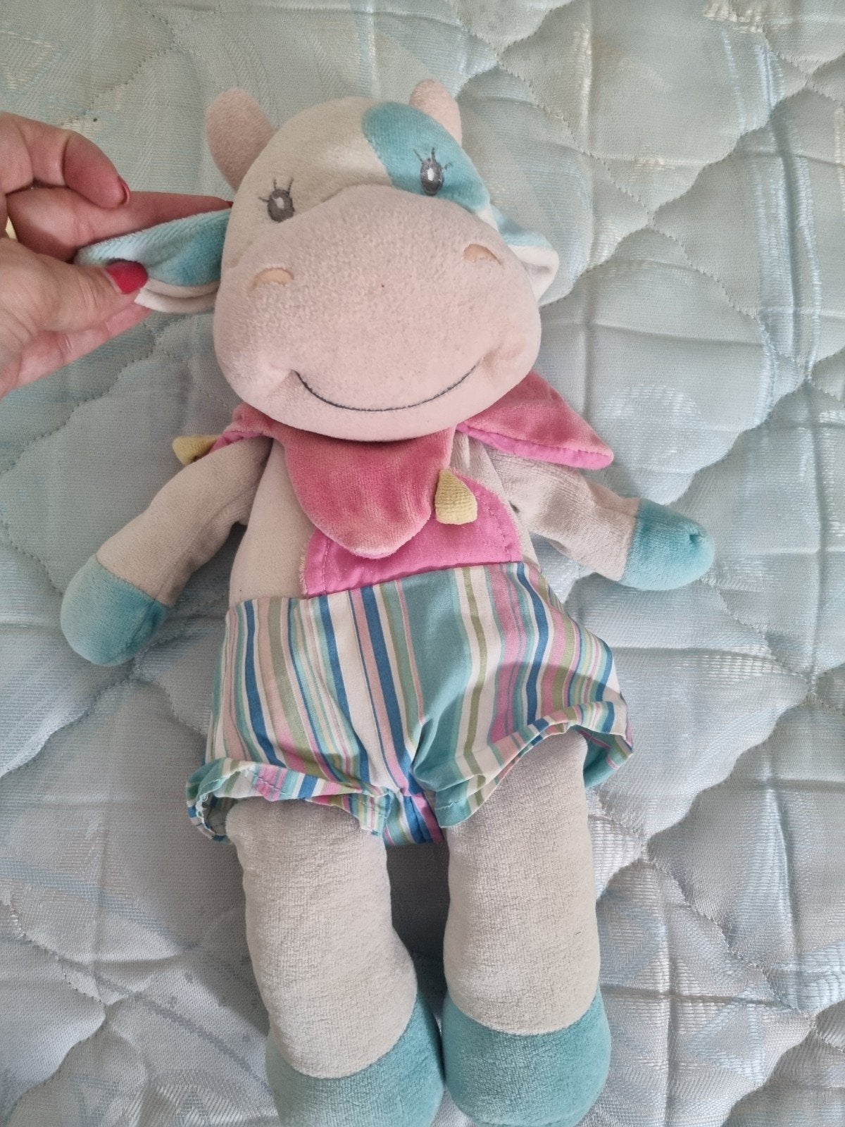 Schattige knuffel koe met gestreepte broek, Gebruikt, Ophalen of Verzenden, Middelgroot (20 tot 80 cm), Koe