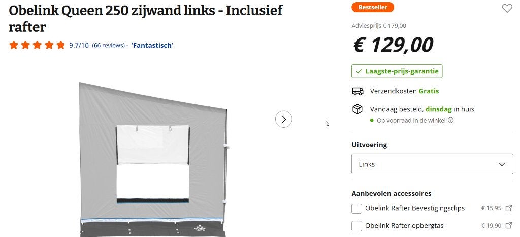 Obelink luifel zijwanden, Caravans en Kamperen, Camper-accessoires, Ophalen, Zo goed als nieuw