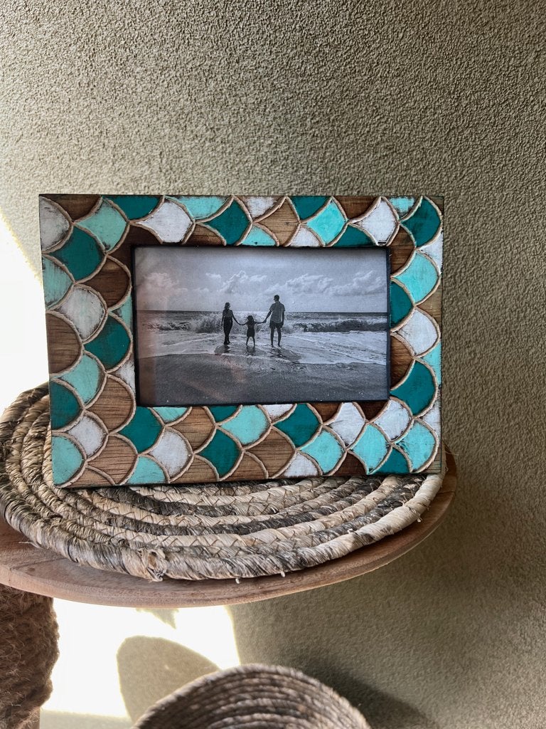 Fotolijst houtsnijwerk Bali Indonesie in Ibiza kleuren lijst, Verburgt Vintage, Nieuw, Ophalen of Verzenden, https://verburgtvintage.nl/#contact