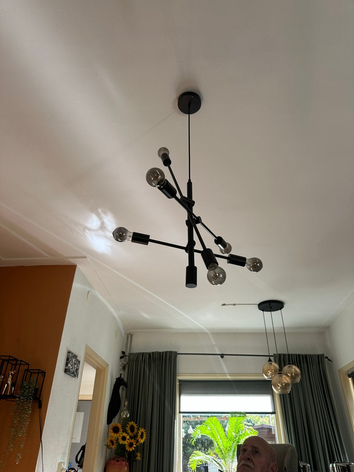Moderne Zwarte Sputnik Plafondlamp met 6 Lichtpunten, Huis en Inrichting, Ophalen, Zo goed als nieuw, Metaal, E27 (groot)