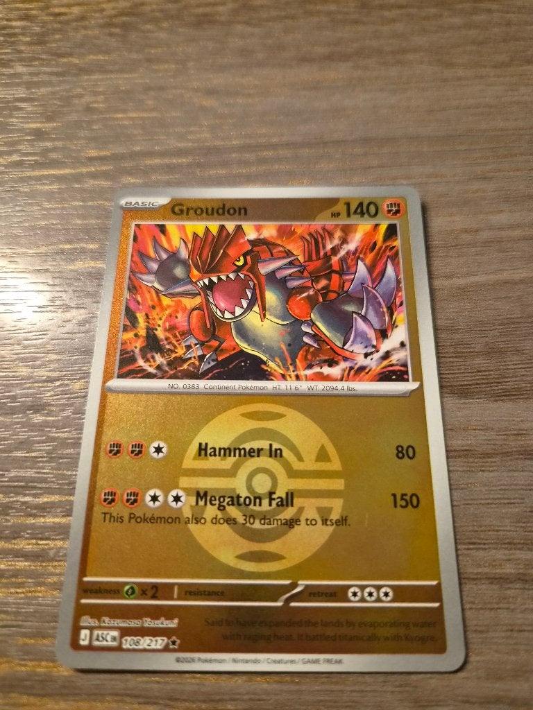 Pokémon Groudon 108/217 ASC, Ophalen of Verzenden, Zo goed als nieuw, Losse kaart, Foil