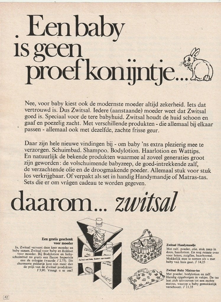 retro reclame 1969 Zwitsal handy mandje matrasset rekje, Verzenden, Overige typen