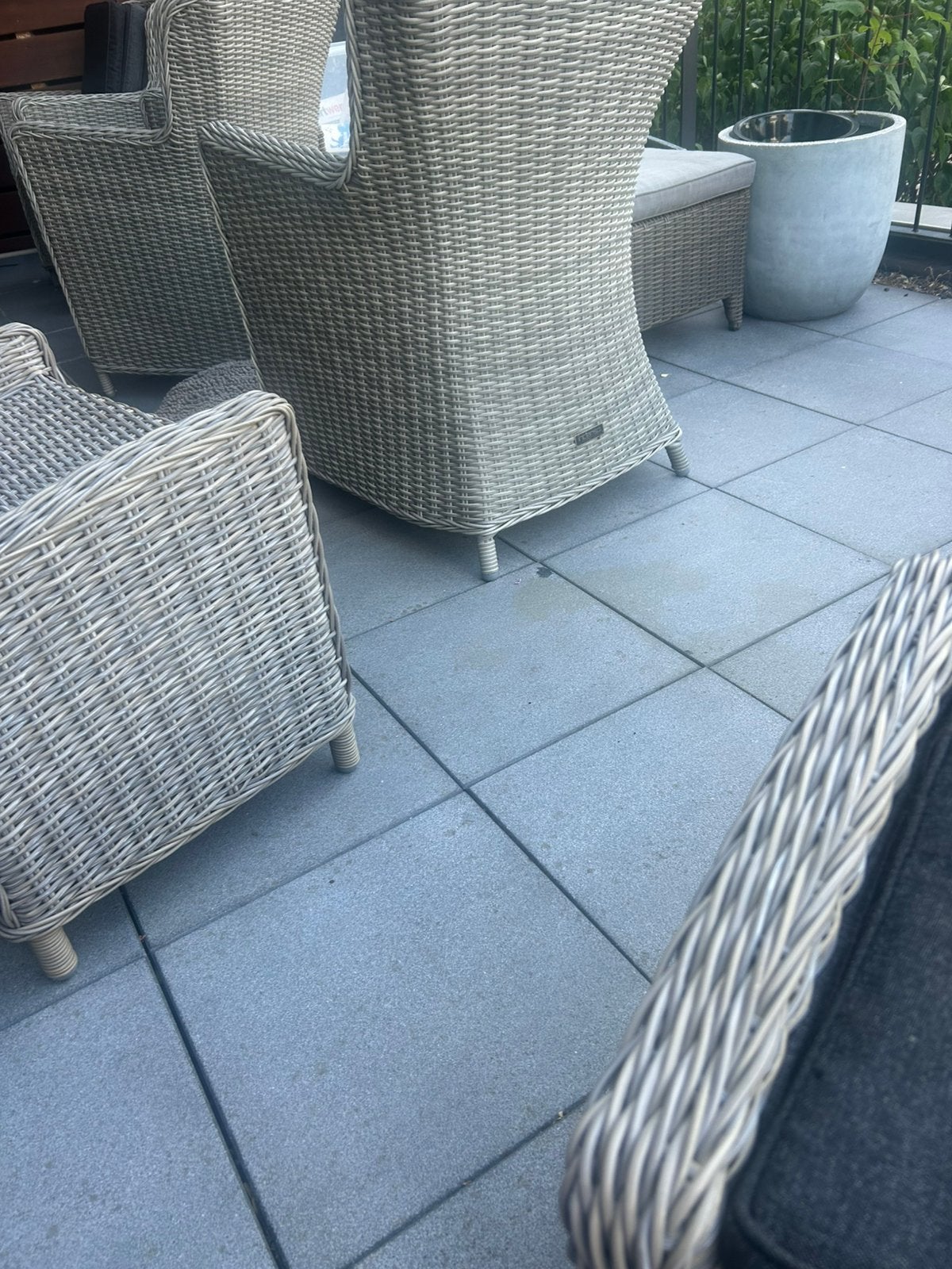 Tuin /balken set 4stoelen en granieten tafel, Tuin en Terras, Tuintafels, Ophalen, Zo goed als nieuw, Rond, Kunststof