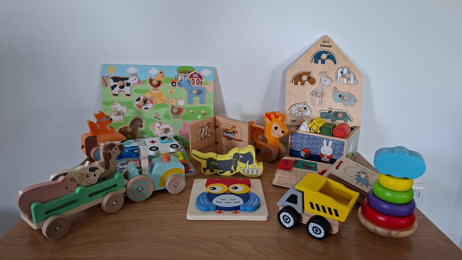 Grote partij houten speelgoed: puzzels, voertuigen, boeken, Ophalen of Verzenden