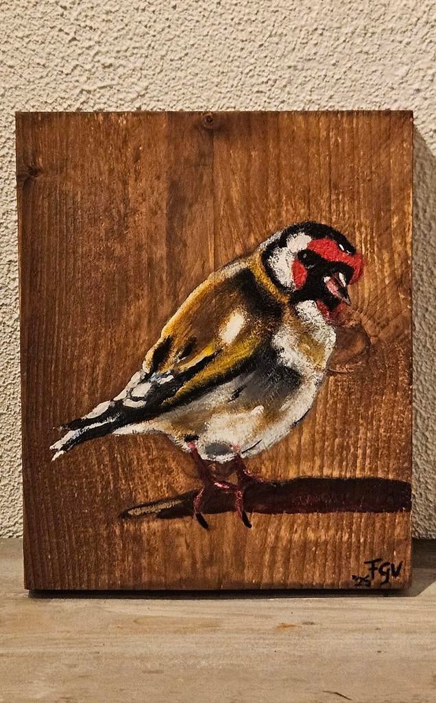 Putter (distelvink) op hout - Handgeschilderd kunstwerk, Ophalen of Verzenden