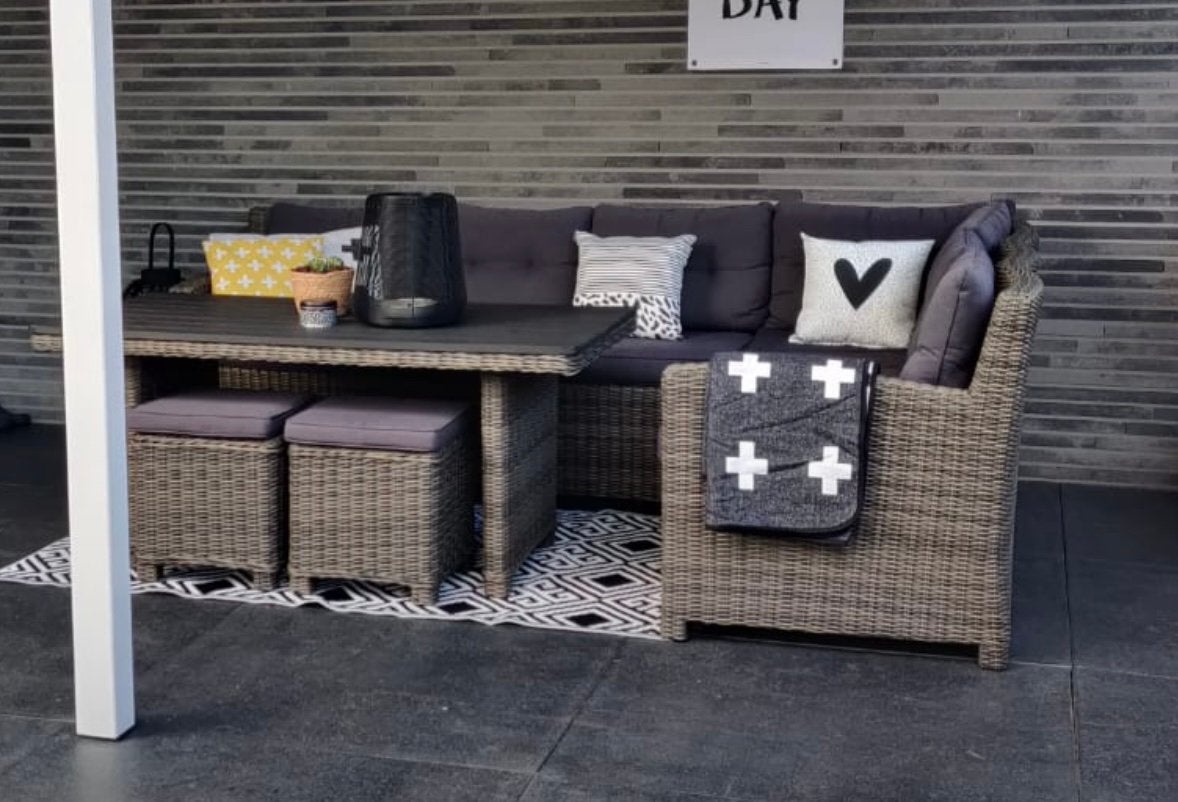 Loungeset met hoekbank, krukjes en tafel, Ophalen, Gebruikt, Loungeset, Wicker