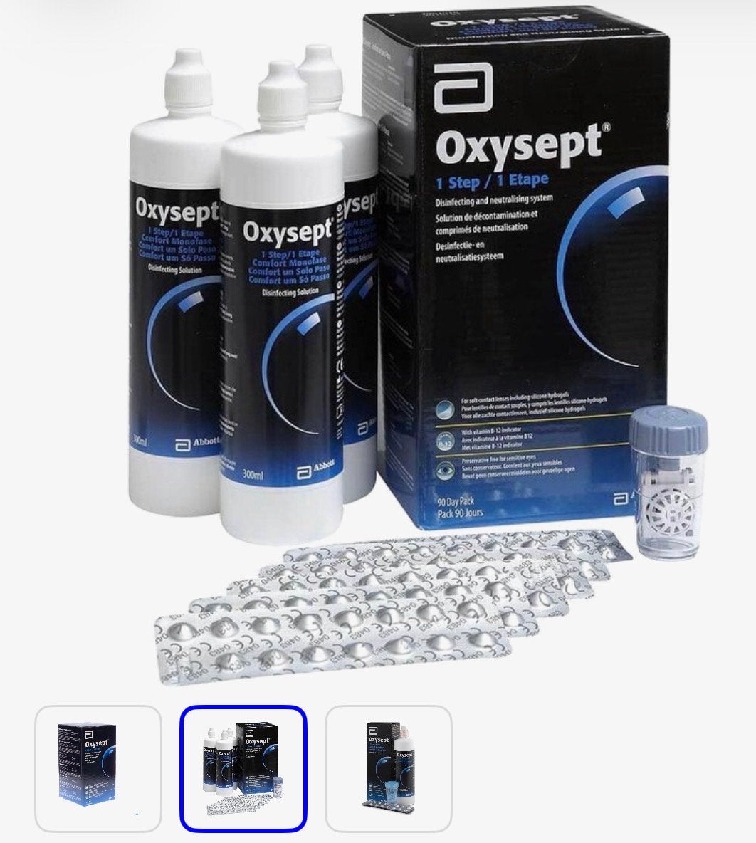 Oxysept 1 Step Lenzenvloeistof - 3x 300ml + 90 tabletten, Ophalen of Verzenden, Zo goed als nieuw, Overige typen