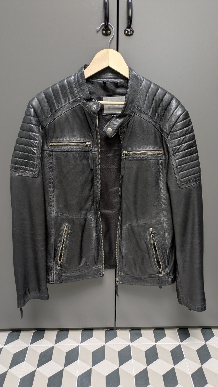 MISHUMO Leren Bikerjack Zwart Maat M/50, Kleding | Heren, Maat 48/50 (M), Zwart, Ophalen of Verzenden, Zo goed als nieuw