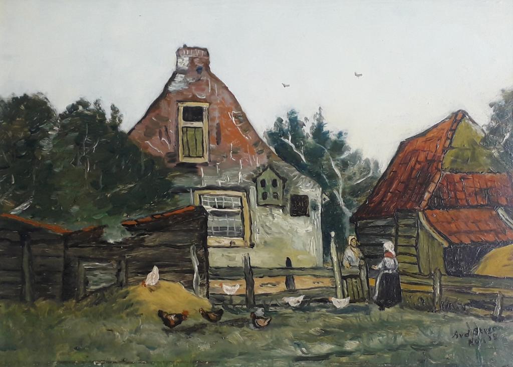 2 BOERINNEN + 7 KIPPEN OP HET ERF VAN DE BOERDERIJ>OUD 1939, Ophalen of Verzenden