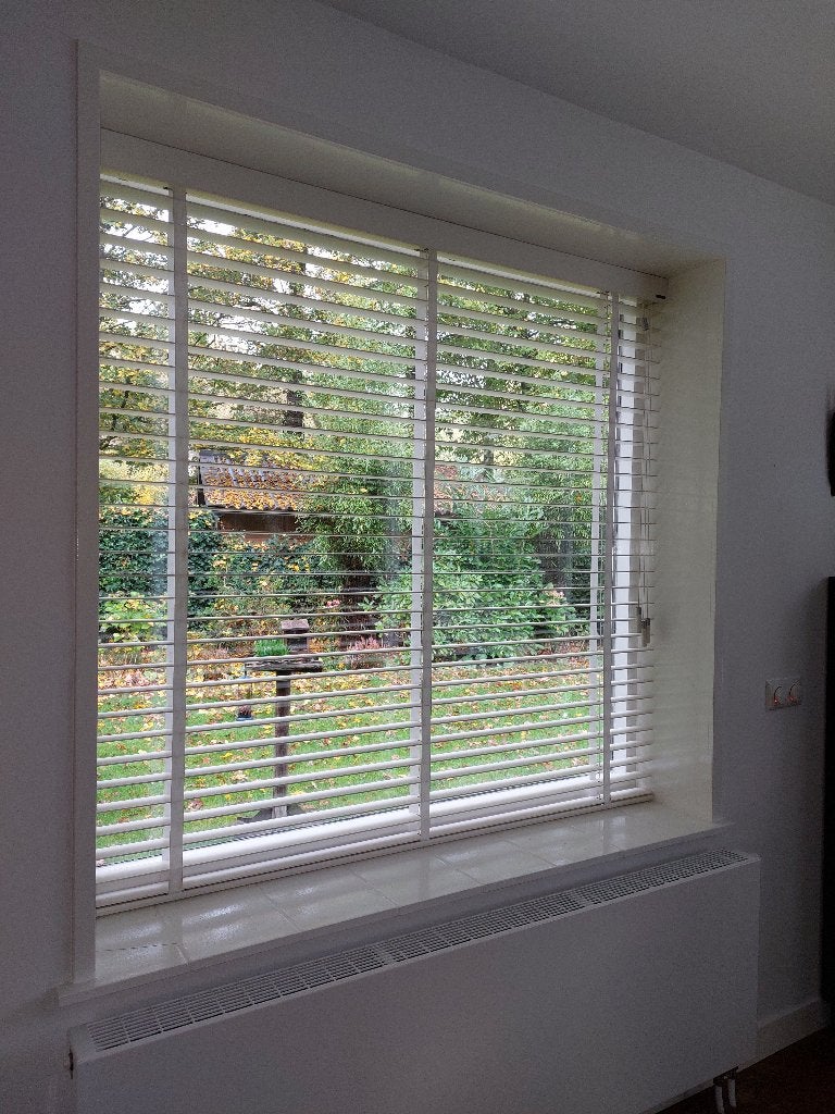 Jaloezie hout Sunway Memphis, wit met band, Ophalen, Jaloezie, Overige merken, Inclusief montageonderdelen