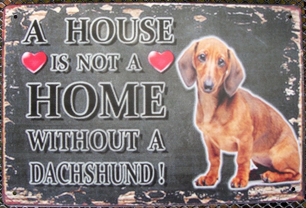Metalen Teken 'A House is not a Home without a Dachshund', Tekstbord, 30 cm, Nieuw, Ophalen of Verzenden