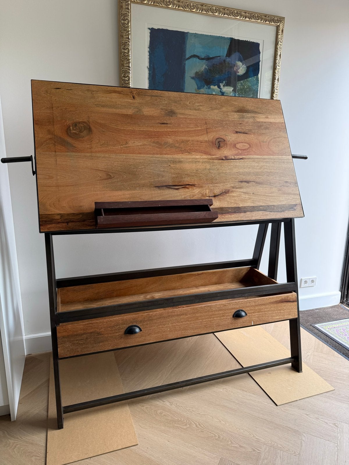 Verstelbare Tekentafel met Lade - Hout en Metaal, Doe-het-zelf en Verbouw, Tekentafels, Ophalen, Zo goed als nieuw, Minder dan 130 cm