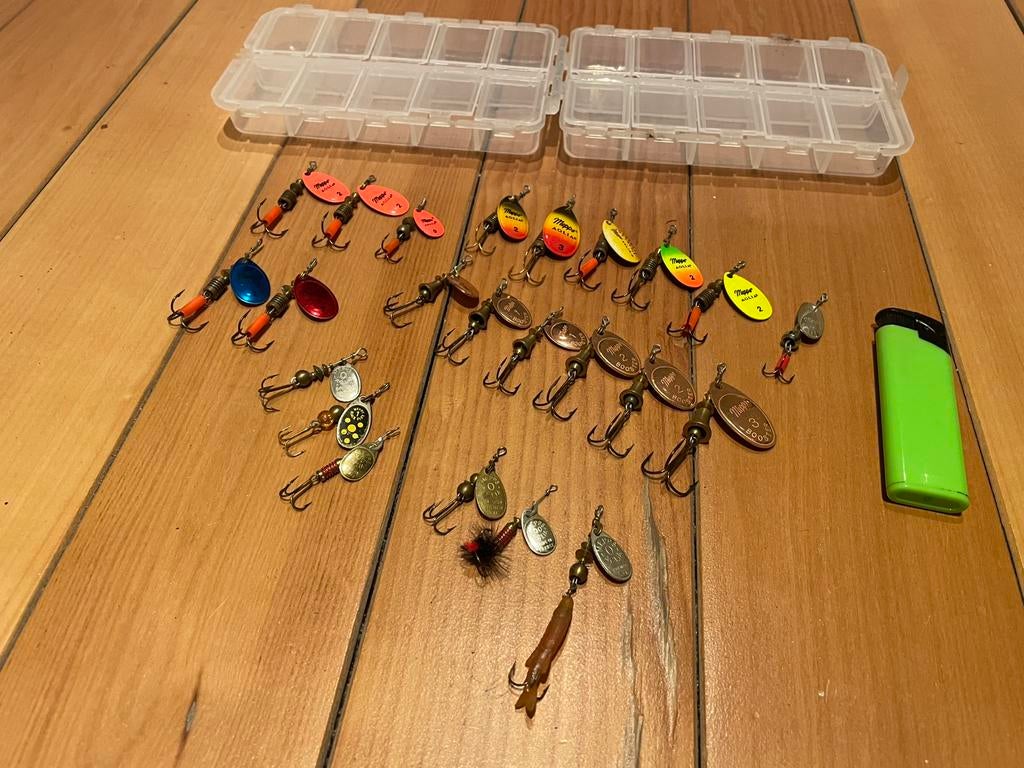 Mepps spinners 23 stuks met Spro box, Ophalen of Verzenden, Zo goed als nieuw, Overige typen