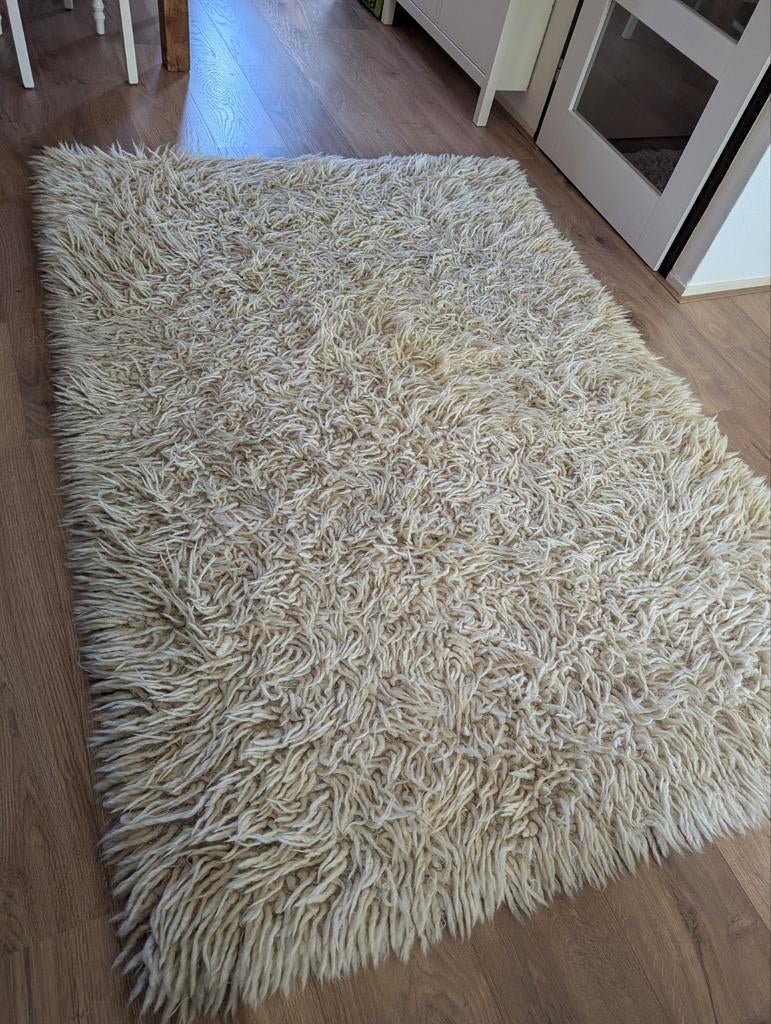 Zacht echt wollen vloerkleed (gebroken) wit, Ophalen, Gebruikt, Wit, 150 tot 200 cm