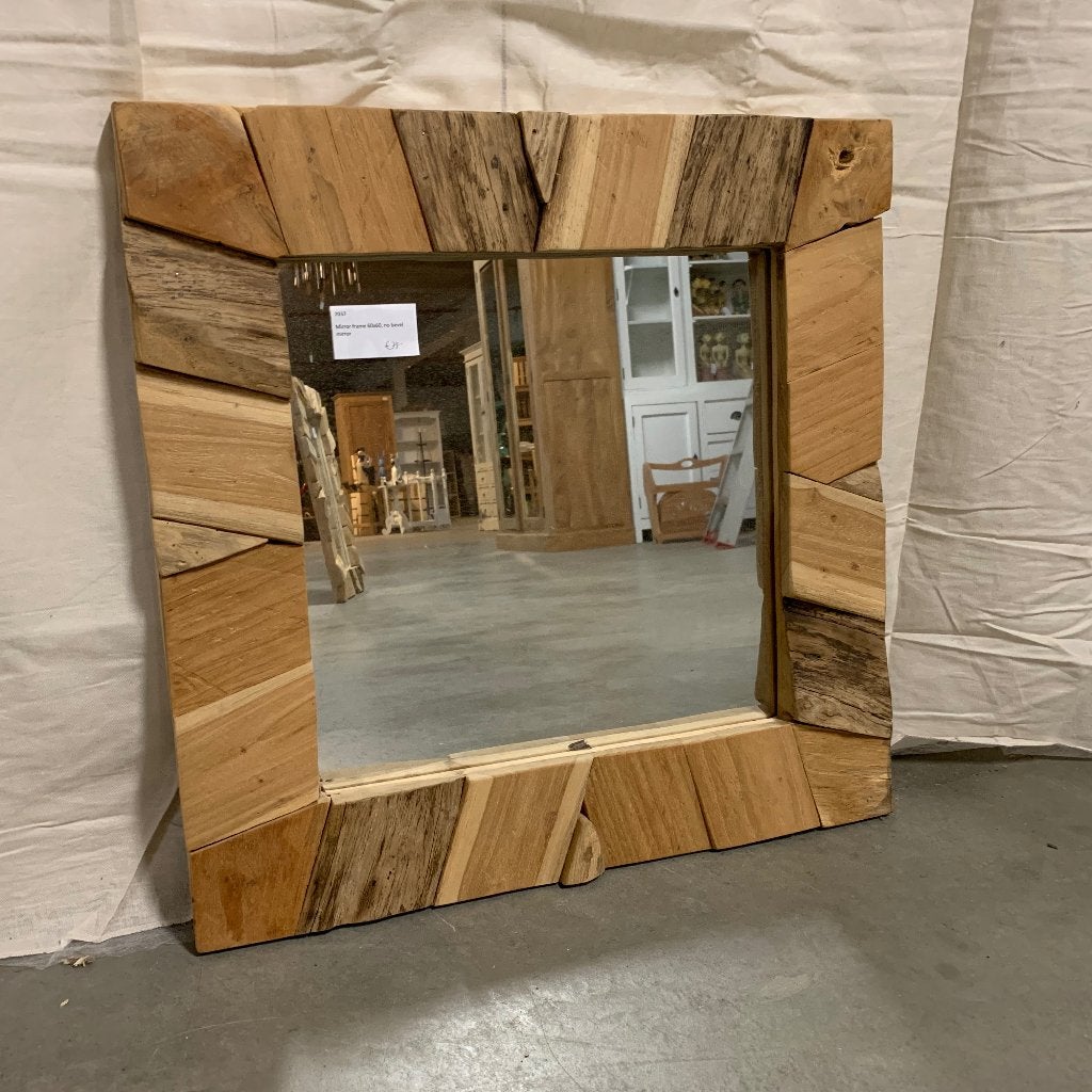 houten spiegel met teak lijst - 60 x 60 cm - Gratis bezorgd, Huis en Inrichting, Woonaccessoires | Spiegels, TTM Wonen, Meubels – (Perzische) Tapijten en Woonaccessoires
