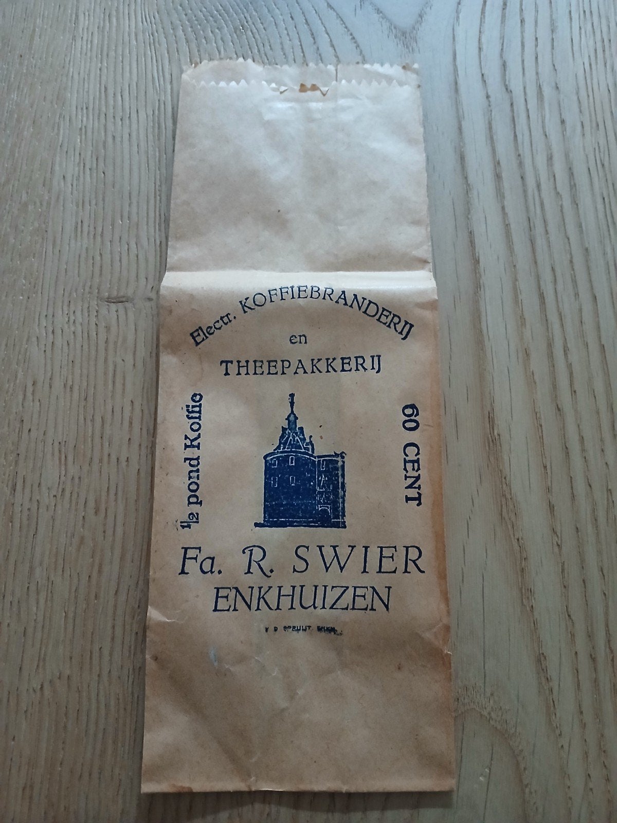 Vintage koffiezakje Fa. R. Swier Enkhuizen - 1/2 pond koffie, Antiek en Kunst, Ophalen of Verzenden