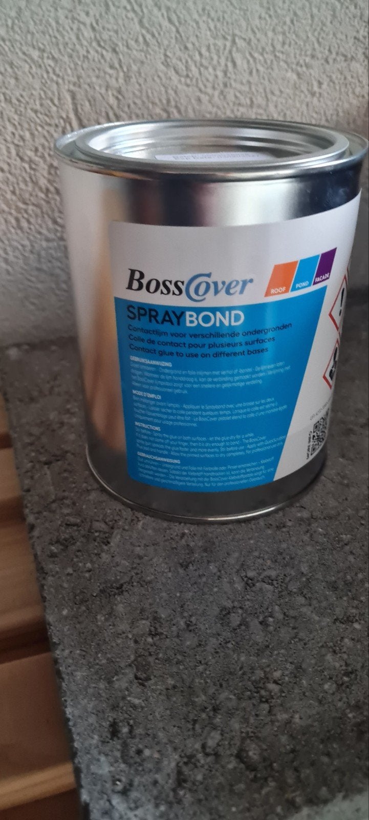 EPDM Contactlijm Bosscover Spraybond - 1 liter, Minder dan 5 liter, Ophalen of Verzenden, Nieuw, Wit