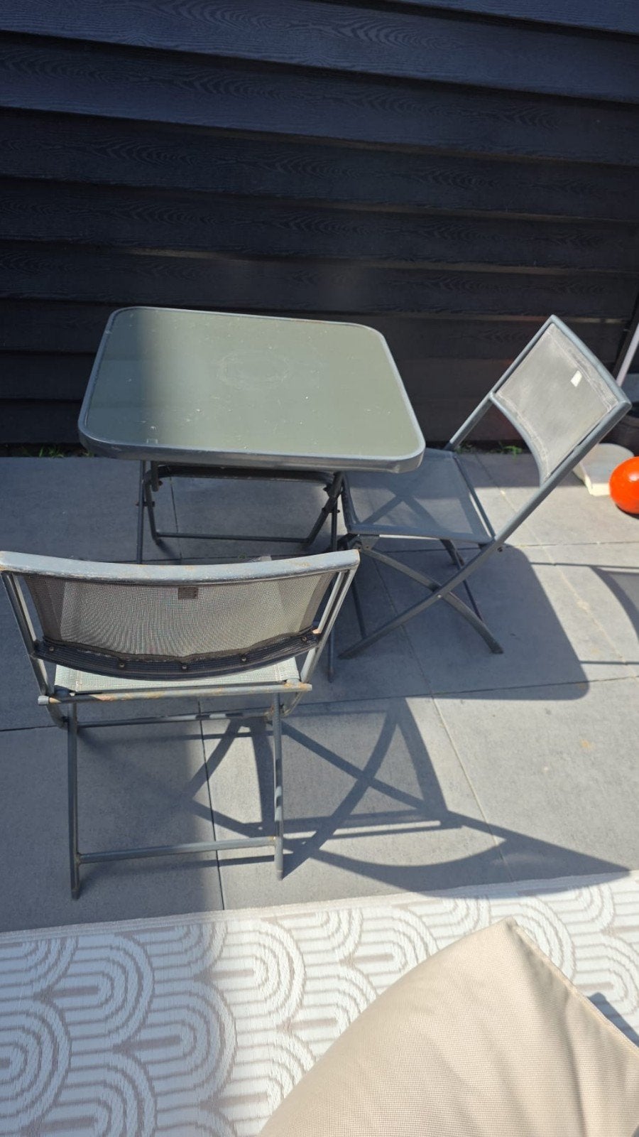 ANTRACIET TERRASTAFEL MET 3 STOELEN TUINSET, Tuin en Terras, Ophalen, Gebruikt, Aluminium