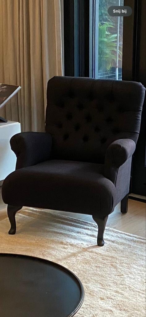 2 stuks Elegante Zwarte Chesterfield Fauteuil 2 stuks, Huis en Inrichting, Fauteuils, Chesterfield, Klassiek, Landelijk, 75 tot 100 cm
