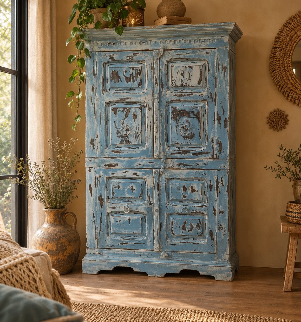 India Ibiza shabby verweerde kast, 100 tot 150 cm, India ibiza verweerd shabby spaans, Zo goed als nieuw, 50 tot 100 cm