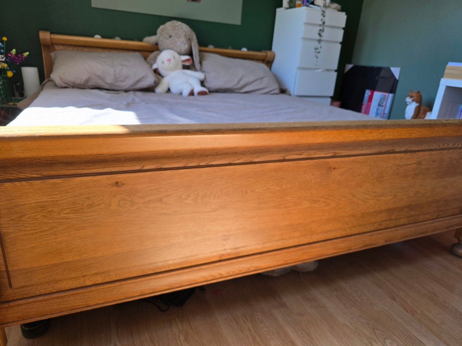 massief eiken houten tweepersoonsbed 180x200, Huis en Inrichting, Slaapkamer | Bedden, Ophalen, Gebruikt, Bruin, Klassiek