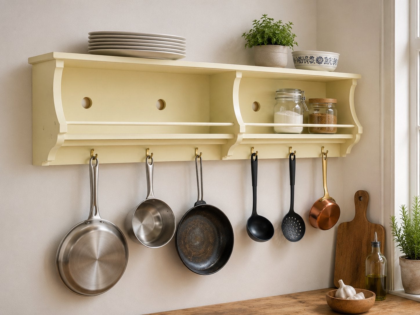 Hang element keuken - Crème/Geel/wit, Ophalen, Hout, Geel, Overige typen