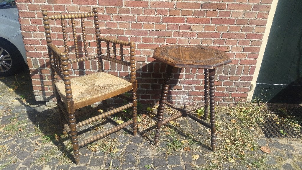 Oud Hollandse knopstoel met tafel, Ophalen of Verzenden