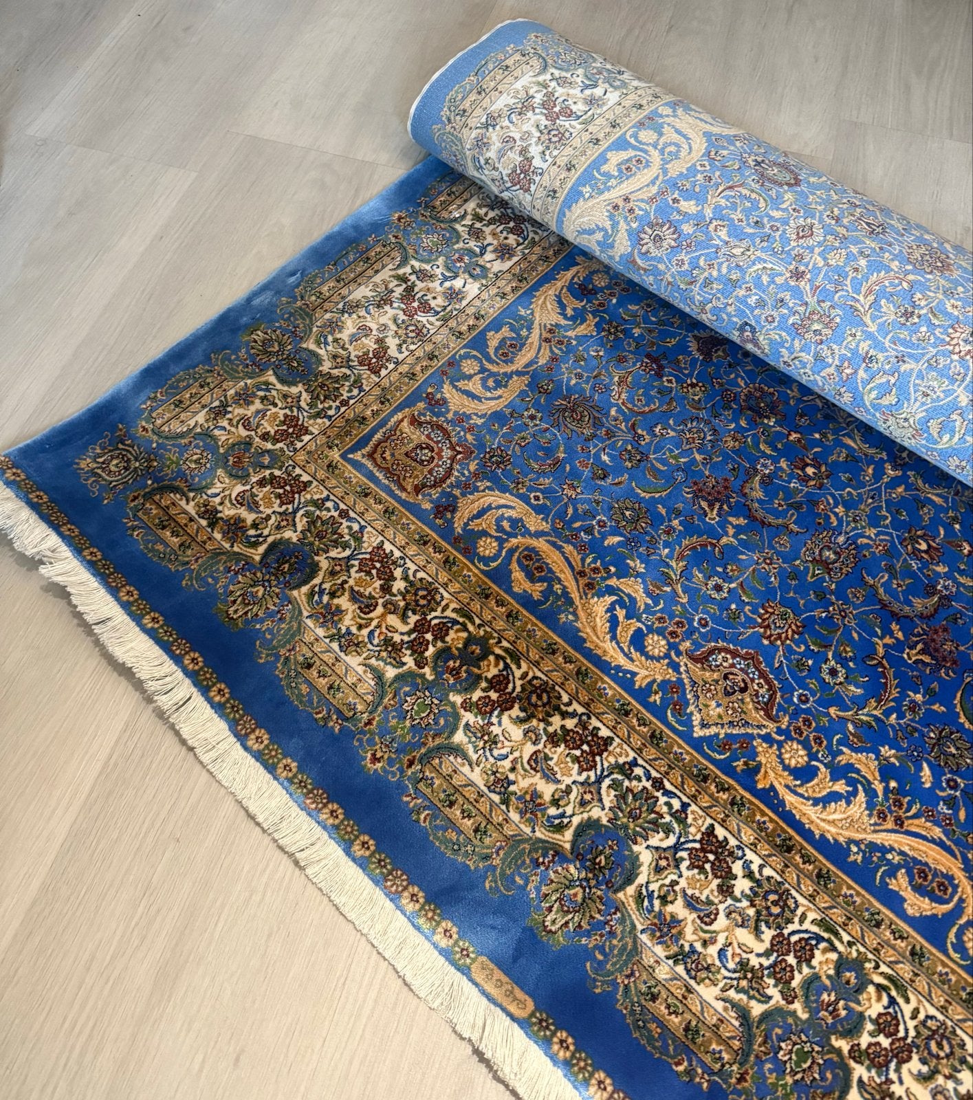 Prachtig Blauw Perzisch Tapijt met Gedetailleerd Patroon, 100 tot 150 cm, Blauw, Ophalen of Verzenden, Zo goed als nieuw