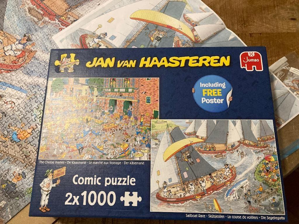Jan van Haasteren 2 in 1 De Kaasmarkt en skûtsjesilen 1000, Ophalen of Verzenden, 500 t/m 1500 stukjes, Zo goed als nieuw, Legpuzzel