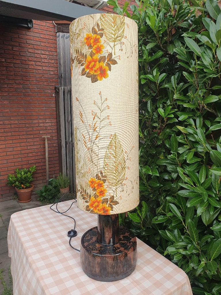 Vintage XL vloerlamp - originele kap, Ophalen, Vintage, Retro, Mid-Century Modern, jaren '70, Gebruikt, 100 tot 150 cm