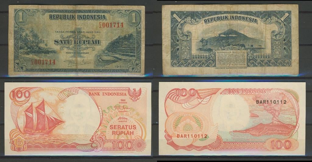Indonesië 1-1951 en 10000-2010 Rupiah Roepiah 2x Biljet c-23, Postzegels en Munten, Bankbiljetten | Azië, Ophalen of Verzenden