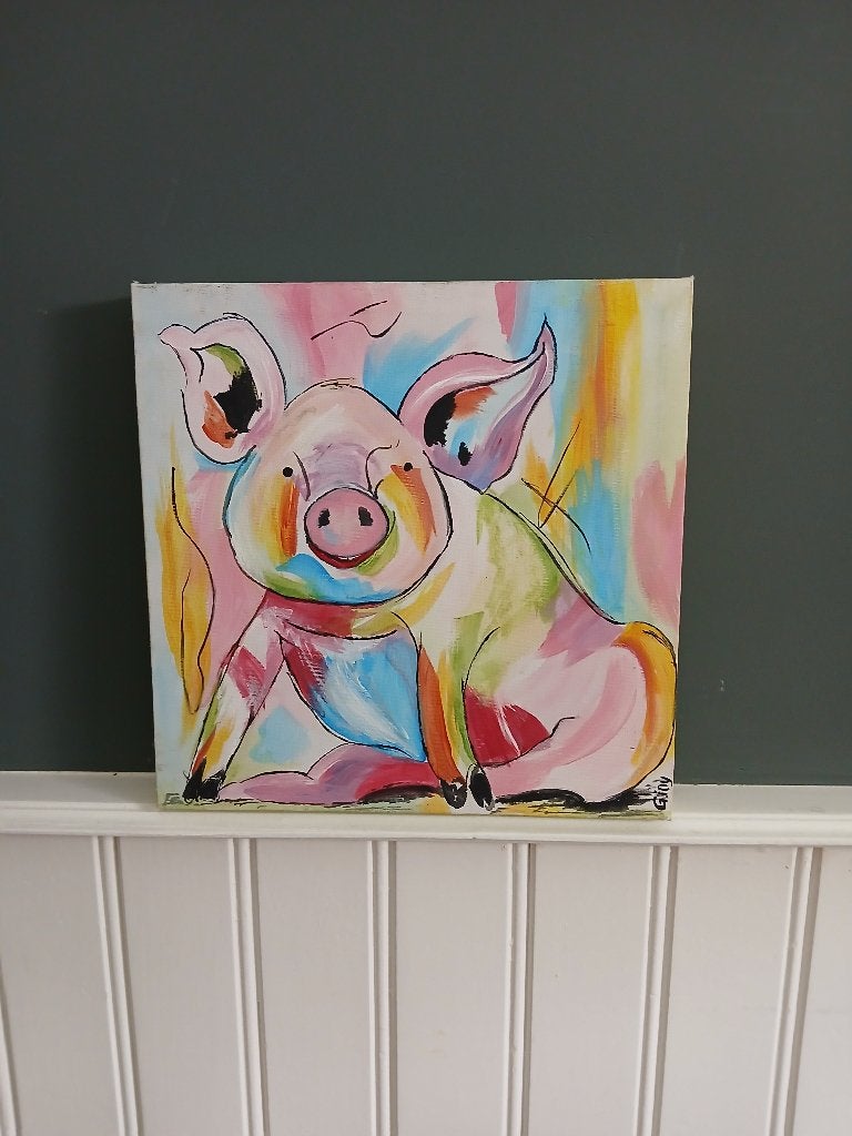 vrolijk schilderij van een vrolijk varkentje, Ophalen, Minder dan 50 cm, Gebruikt, Oorspronkelijke maker